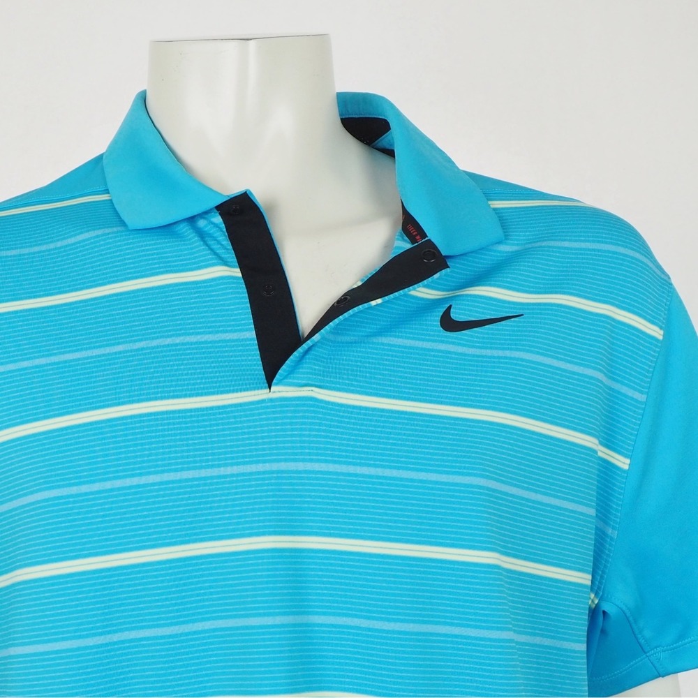 Tiger Woods TW Nike Golf Polo Shirt Mens Sz XL Blue Striped Dri-Fit TPC Sawgrass - Picture 2 of 6